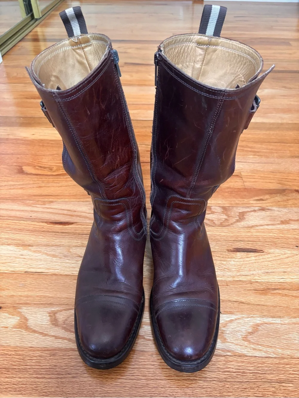 Coach Men's Moto Engineer Boots Dark Brown Leather Buckle Harness